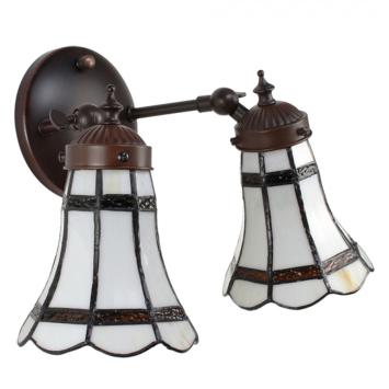 Wandlamp Tiffany 6212 - 30x23x23 cm Wit Bruin Glas Metaal
