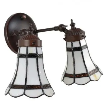 Wandlamp Tiffany 6212 - 30x23x23 cm Wit Bruin Glas Metaal