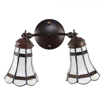 Wandlamp Tiffany 6212 - 30x23x23 cm Wit Bruin Glas Metaal